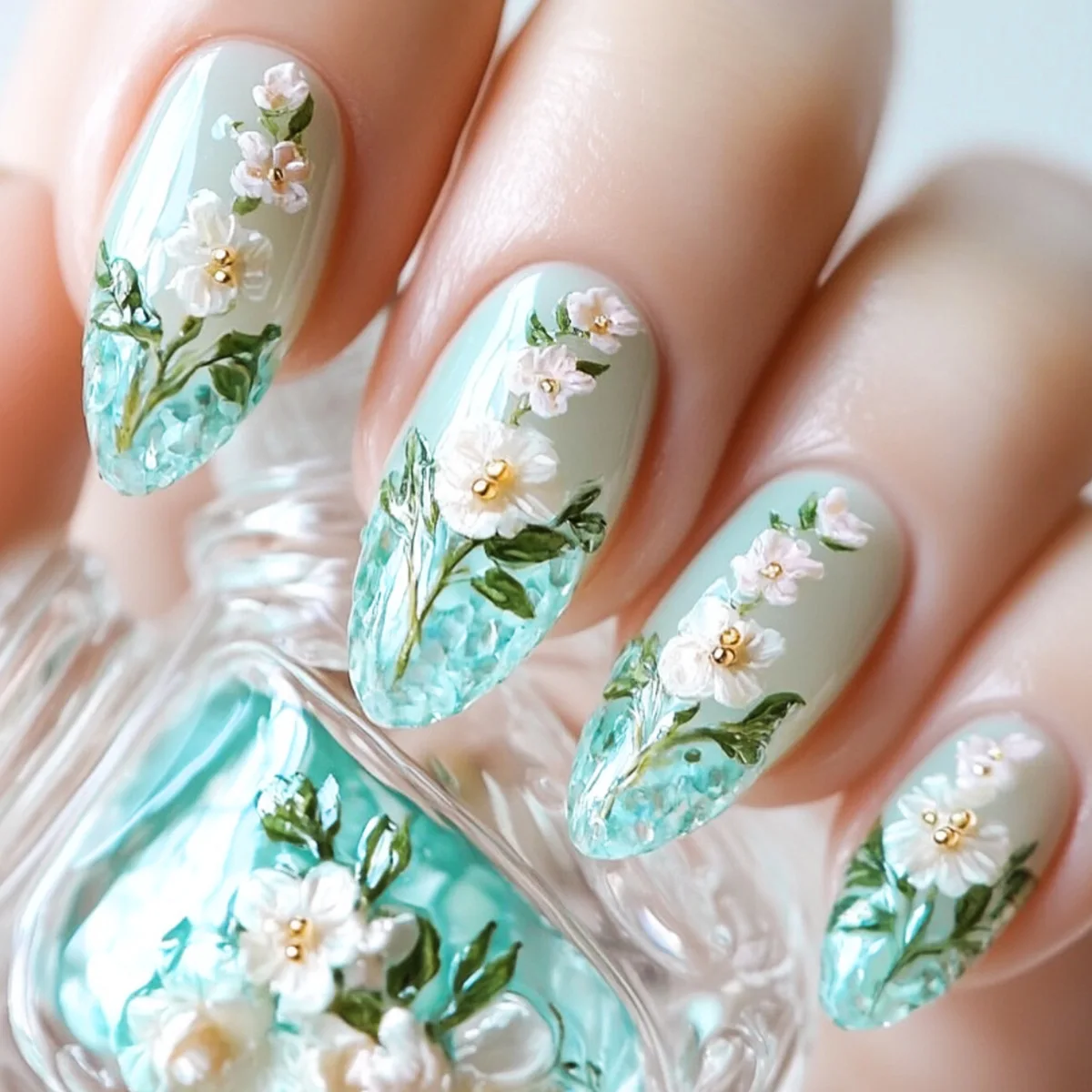 24pcs Summer Fresh Green Press On Naills Lotus Flower Gold Fish Pattern Printed Fake Nails Glossy Almond Detachable False Nail Green Lotus Press On Nails – 24pcs Summer Fresh Green Press On Naills Lotus Flower Gold Fish Pattern Printed Fake Nails Glossy Almond Detachable False Nail