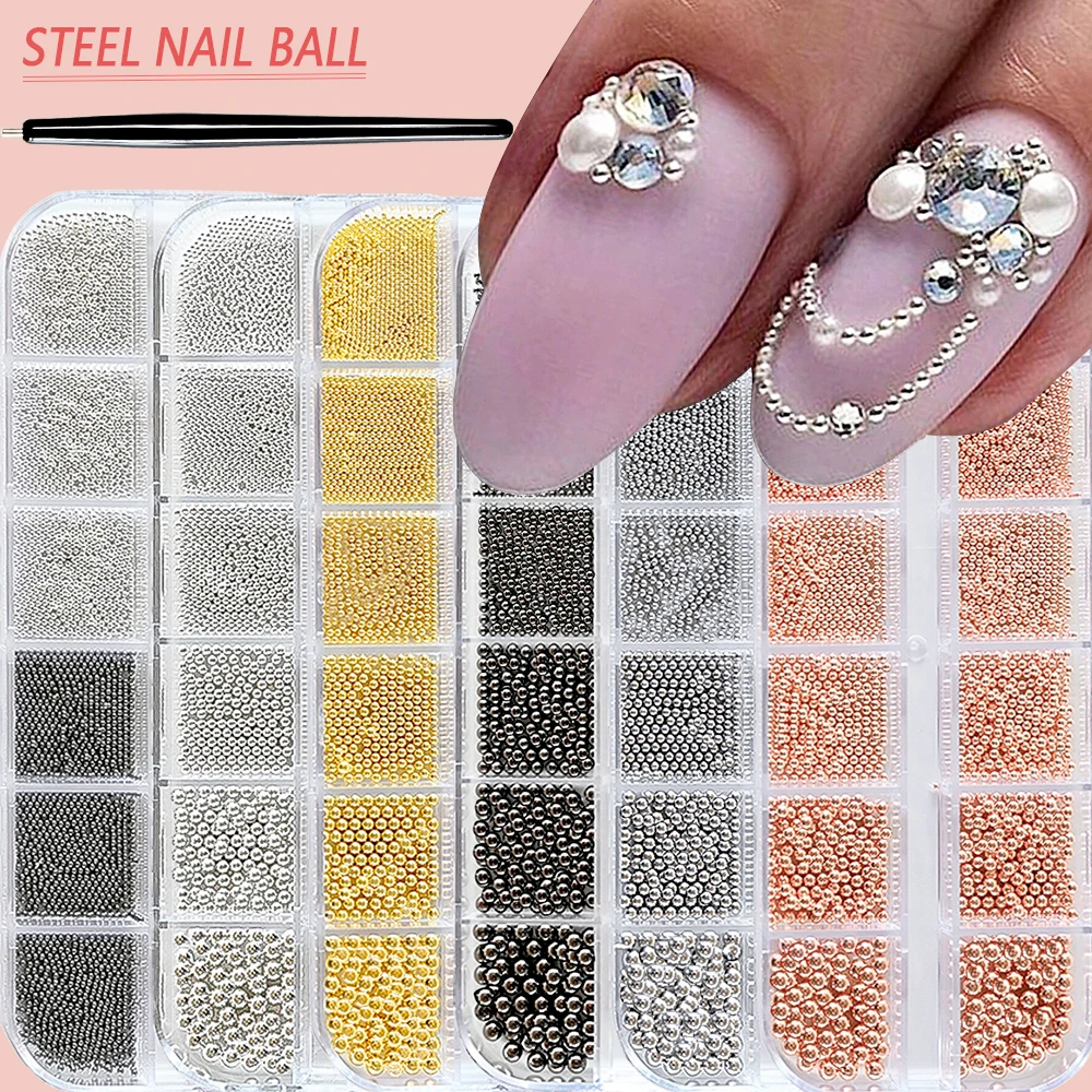 12Grids Mini Caviar Beads Nail Art Decorations Metal Gold/Silver Micro Ball Nail Charms Magnetic Pen 0.5~3mm Ball Nail Jewelry 12Grids Mini Caviar Beads Nail Art Decorations Metal Gold/Silver Micro Ball Nail Charms Magnetic Pen 0.5~3mm Ball Nail Jewelry