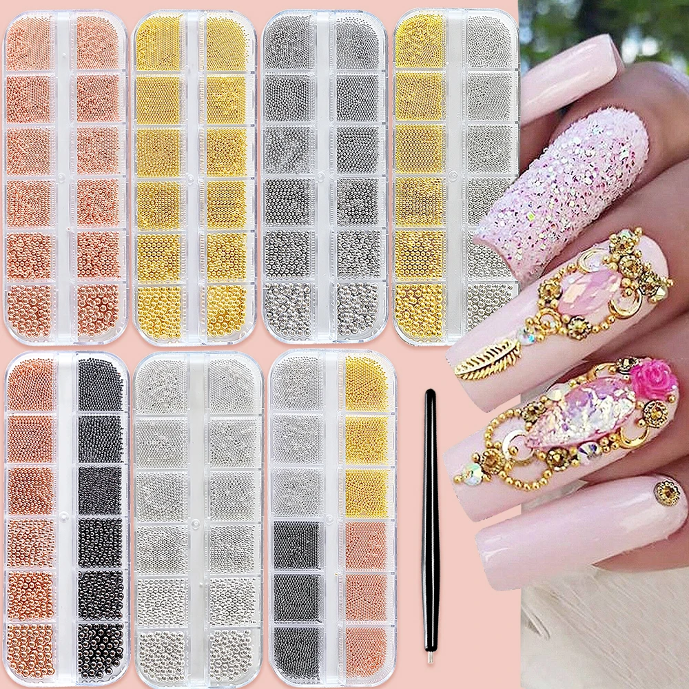12Grids Mini Caviar Beads Nail Art Decorations Metal Gold/Silver Micro Ball Nail Charms Magnetic Pen 0.5~3mm Ball Nail Jewelry 12Grids Mini Caviar Beads Nail Art Decorations Metal Gold/Silver Micro Ball Nail Charms Magnetic Pen 0.5~3mm Ball Nail Jewelry