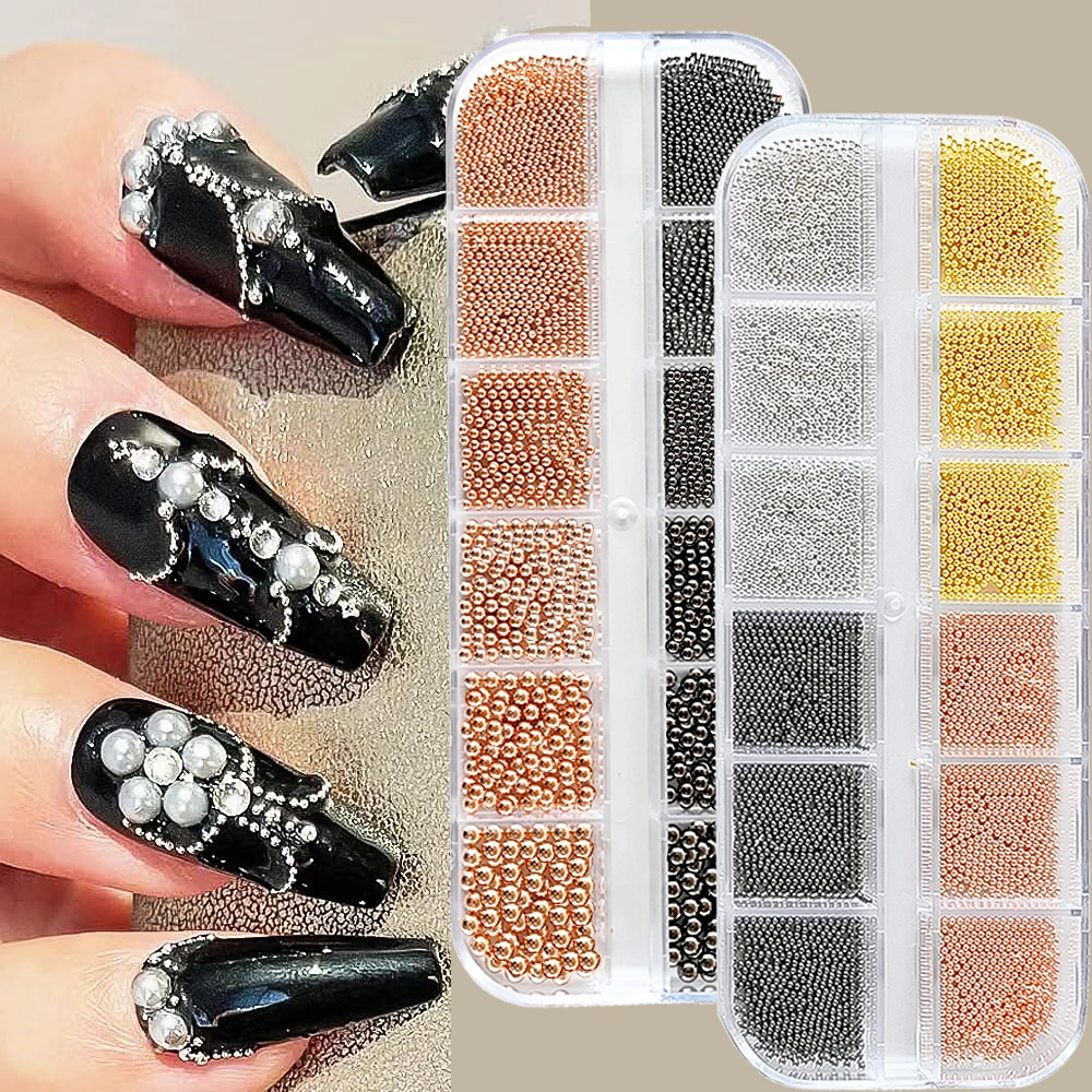 12Grids Mini Caviar Beads Nail Art Decorations Metal Gold/Silver Micro Ball Nail Charms Magnetic Pen 0.5~3mm Ball Nail Jewelry 12Grids Mini Caviar Beads Nail Art Decorations Metal Gold/Silver Micro Ball Nail Charms Magnetic Pen 0.5~3mm Ball Nail Jewelry