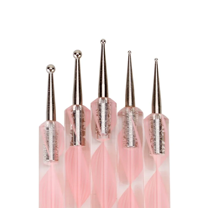 5Pcs 2 Way Nail Art Acrylic Silicone Point Flower Nail Pen Stainless Steel Dotting Tools Marbleizing Painting Pens Nail Art Dotting Tools - 5Pcs 2 Way Nail Art Acrylic Silicone Point Flower Nail Pen Stainless Steel Dotting Tools Marbleizing Painting Pens